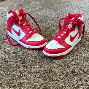 Nike Red and White High-Top Sneakers